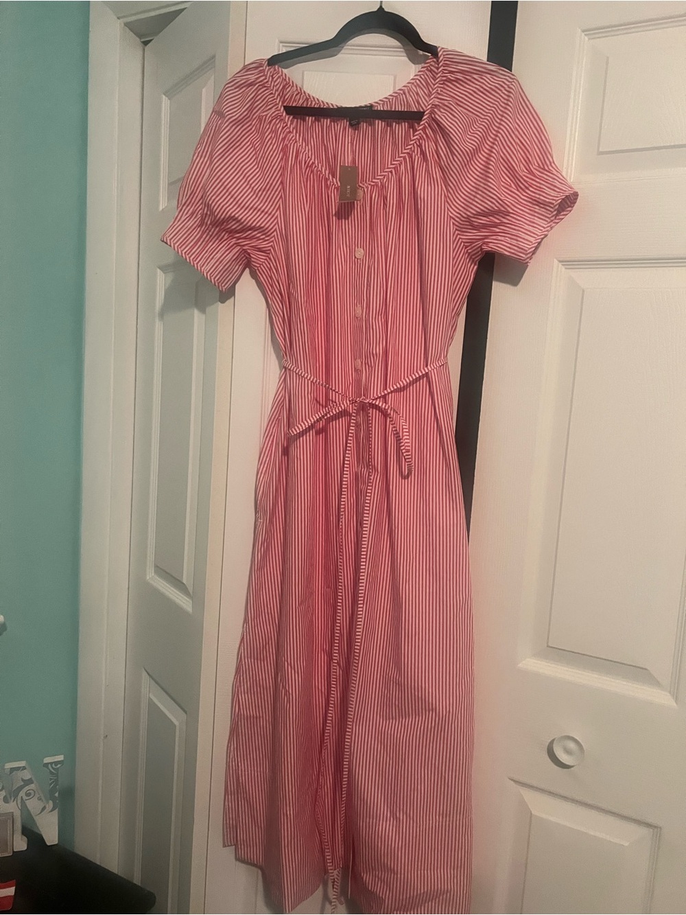 New J.Crew Red and White Striped Button-Front Midi Dress - Picture 6 of 9